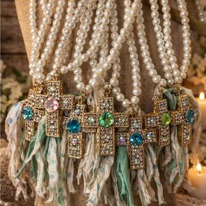 Gypsy South Pearl Rhinestone Cross Necklace